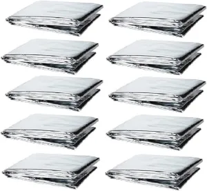 GALAXYLENSE Emergency Mylar Thermal Blanket for Survival First Aid Kits Army Outdoors Hiking Camping Bug Out Trauma Desert All Weather Condition Protection (10 Packs Silver)