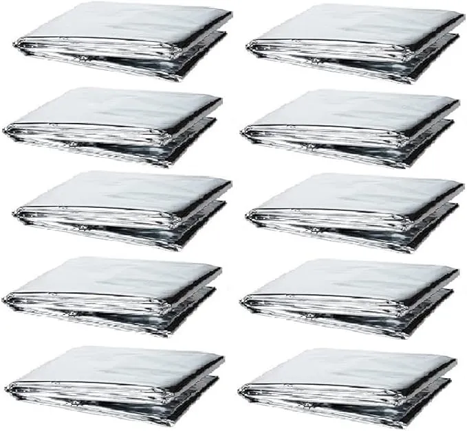 GALAXYLENSE Emergency Mylar Thermal Blanket for Survival First Aid Kits Army Outdoors Hiking Camping Bug Out Trauma Desert All Weather Condition Protection (10 Packs Silver)