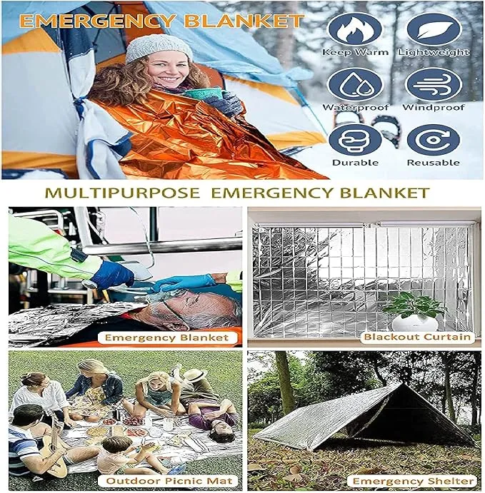 GALAXYLENSE Emergency Mylar Thermal Blanket for Survival First Aid Kits Army Outdoors Hiking Camping Bug Out Trauma Desert All Weather Condition Protection (40 Packs Silver)