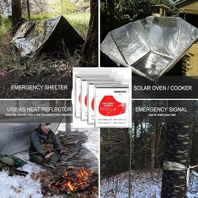 GALAXYLENSE Emergency Mylar Thermal Blanket for Survival First Aid Kits Army Outdoors Hiking Camping Bug Out Trauma Desert All Weather Condition Protection (Silver)