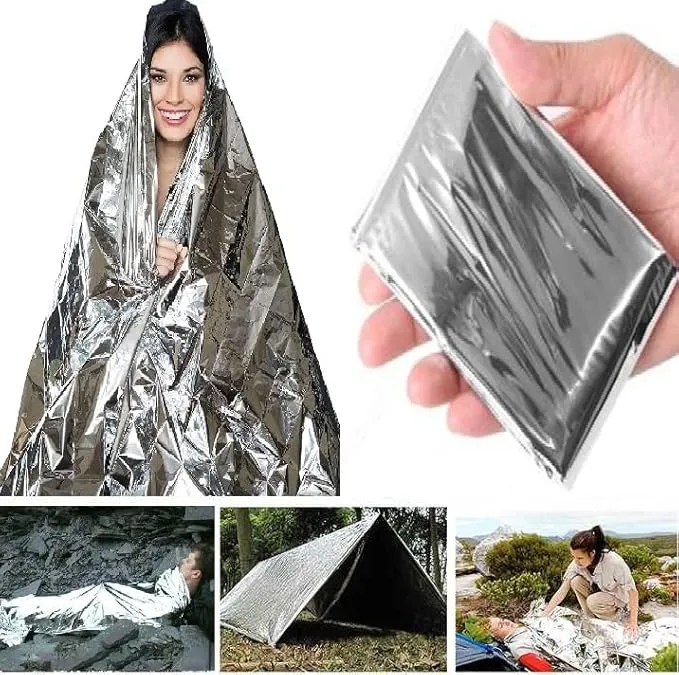 GALAXYLENSE Emergency Mylar Thermal Blanket for Survival First Aid Kits Army Outdoors Hiking Camping Bug Out Trauma Desert All Weather Condition Protection (Silver)