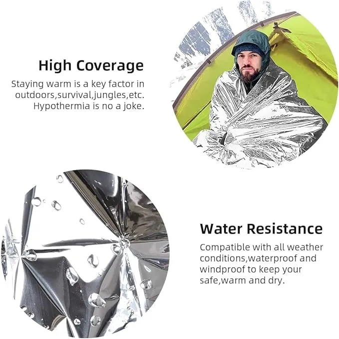 GALAXYLENSE Emergency Mylar Thermal Blanket for Survival First Aid Kits Army Outdoors Hiking Camping Bug Out Trauma Desert All Weather Condition Protection (Silver)