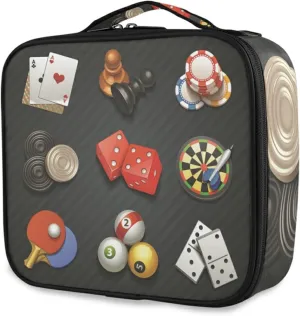 Game Icons Cards Turntable Pingpong Red Sieve on Black Large Women Makeup Bag, Train Toiletry Storage Case, Portable Coin Purse Holder Zipper Pouch Travel Cosmetic Organizer for Women and Girls
