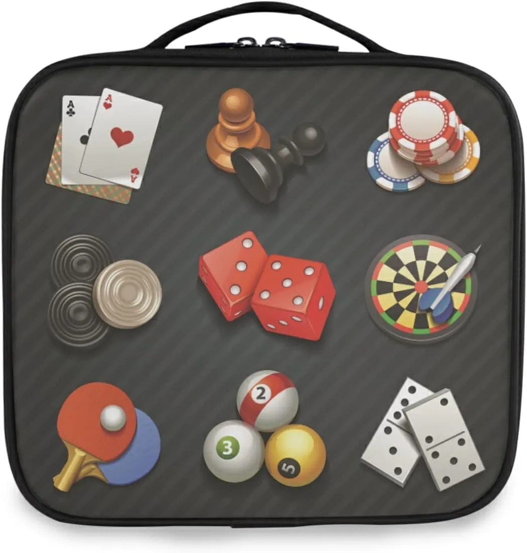 Game Icons Cards Turntable Pingpong Red Sieve on Black Large Women Makeup Bag, Train Toiletry Storage Case, Portable Coin Purse Holder Zipper Pouch Travel Cosmetic Organizer for Women and Girls