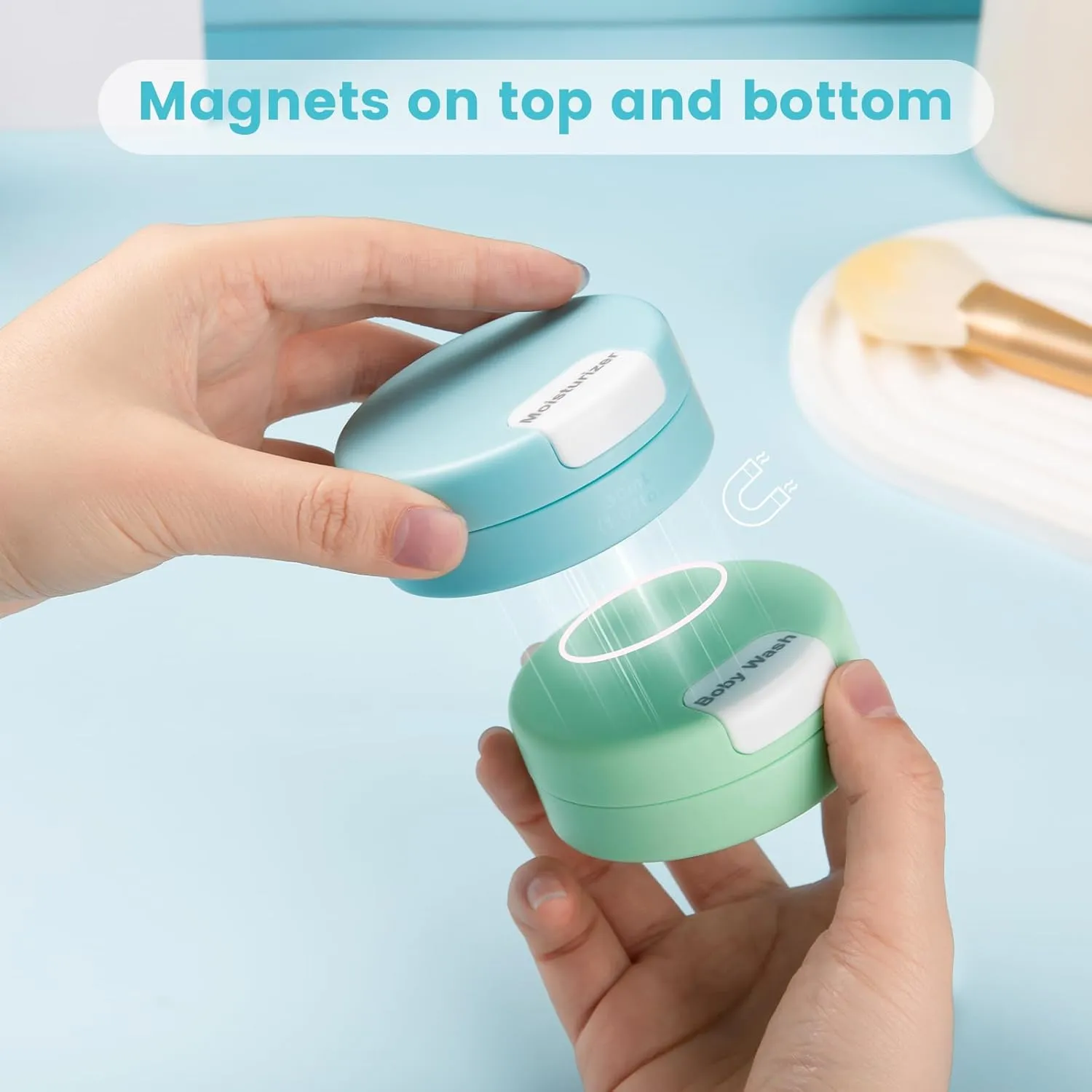 Gemice Travel Containers for Toiletries, Magnetic Travel Containers, TSA Approved Cream Jars with Clear Toiletry Bag, Leak-proof Small Jars with Multiple Labels for Better Organization