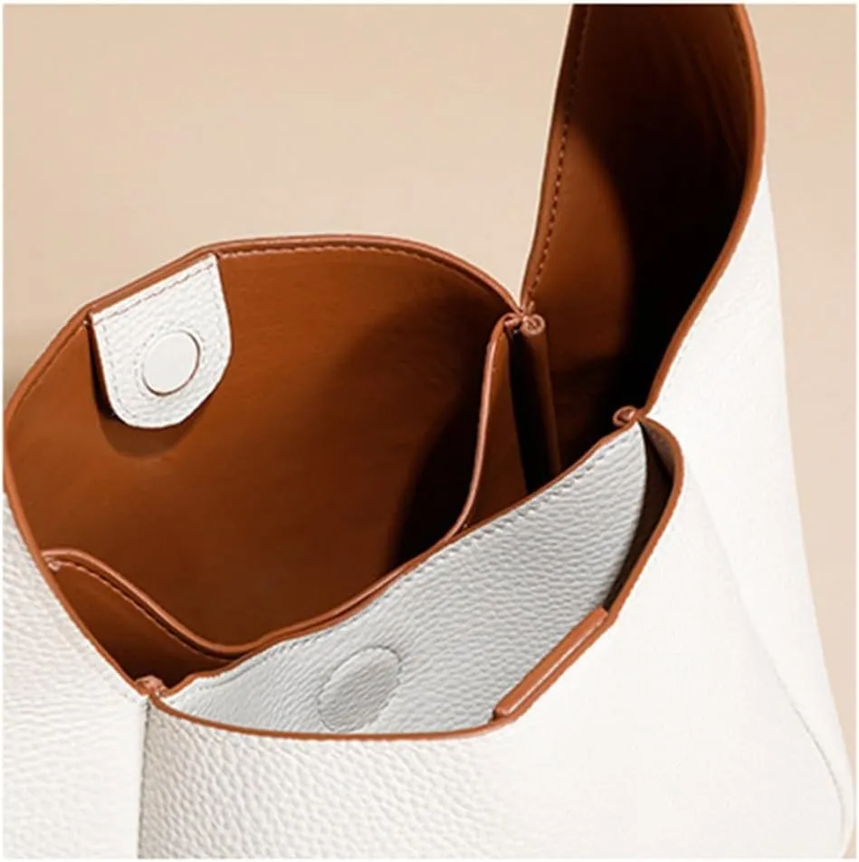 Genuine Leather Women's Bag Top Layer Cowhide Bucket Cabbage Basket Bag Single Shoulder Bag Design Bag