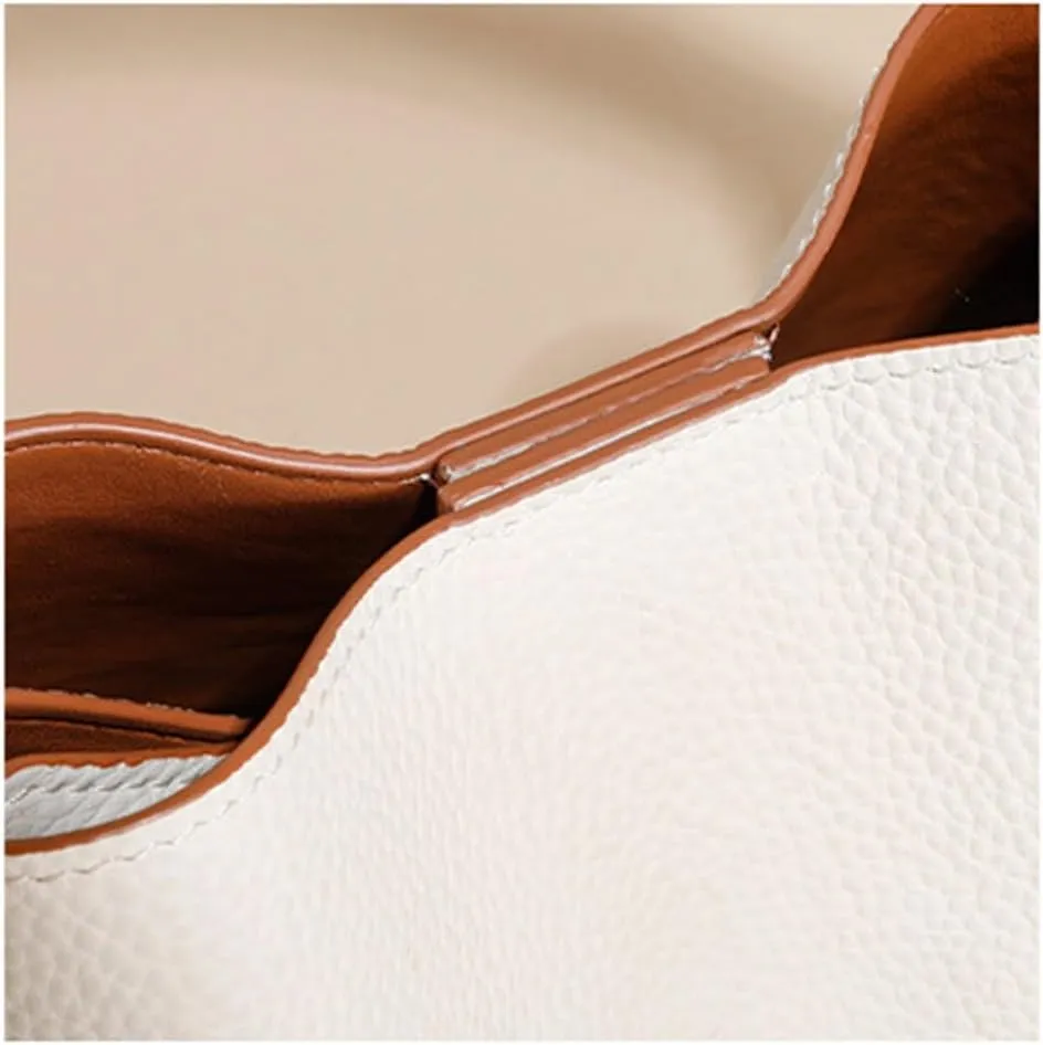 Genuine Leather Women's Bag Top Layer Cowhide Bucket Cabbage Basket Bag Single Shoulder Bag Design Bag