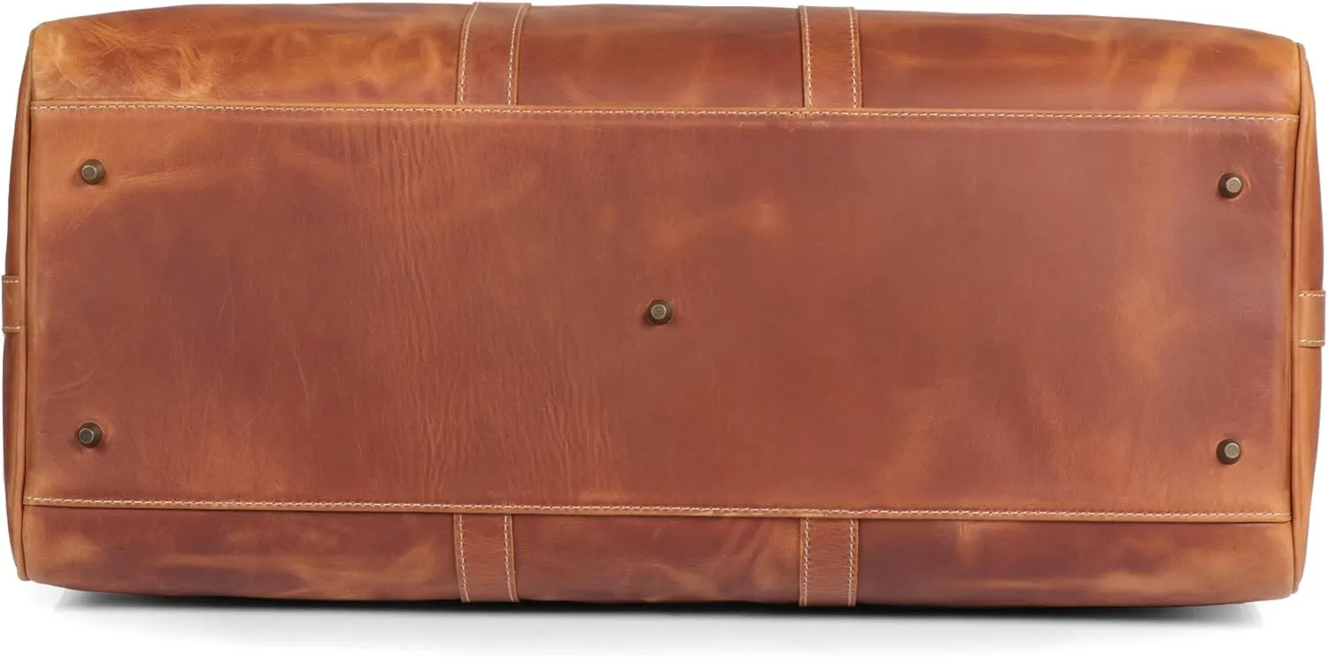 Genuine Top Grain Leather Duffle Bag - Vintage Retro Travel Bag Overnight Weekender Bag Carry on Luggage Bag with Adjustable Shoulder Strap & Interior Pocket - Stylish Gym Bag for Men & Women
