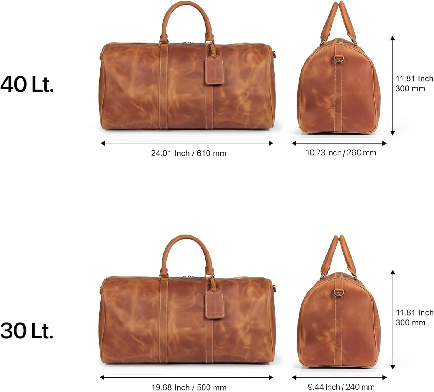 Genuine Top Grain Leather Duffle Bag - Vintage Retro Travel Bag Overnight Weekender Bag Carry on Luggage Bag with Adjustable Shoulder Strap & Interior Pocket - Stylish Gym Bag for Men & Women