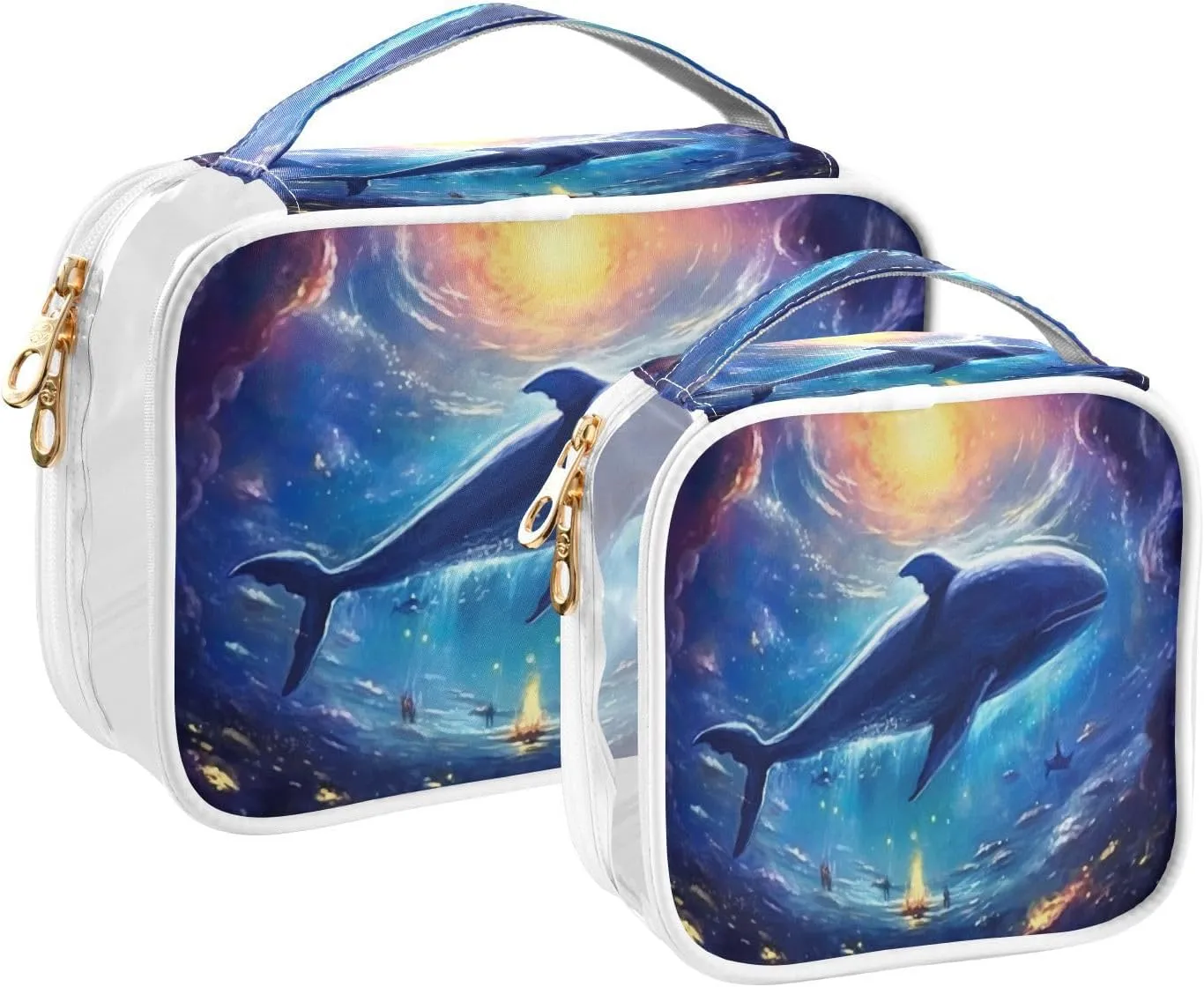 Giant Whale Painting Travel Size Toiletry Bag, Airport Toiletries Bag, Women Travel Gifts, 2 Pack