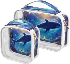 Giant Whale Painting Travel Size Toiletry Bag, Airport Toiletries Bag, Women Travel Gifts, 2 Pack