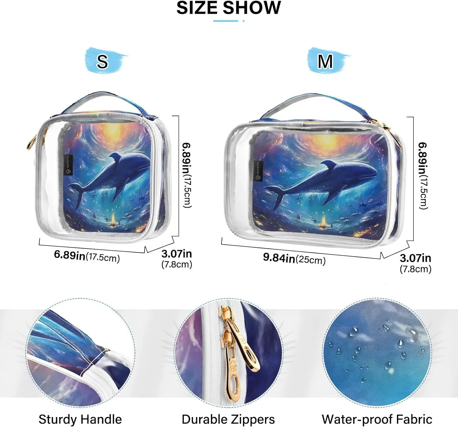 Giant Whale Painting Travel Size Toiletry Bag, Airport Toiletries Bag, Women Travel Gifts, 2 Pack
