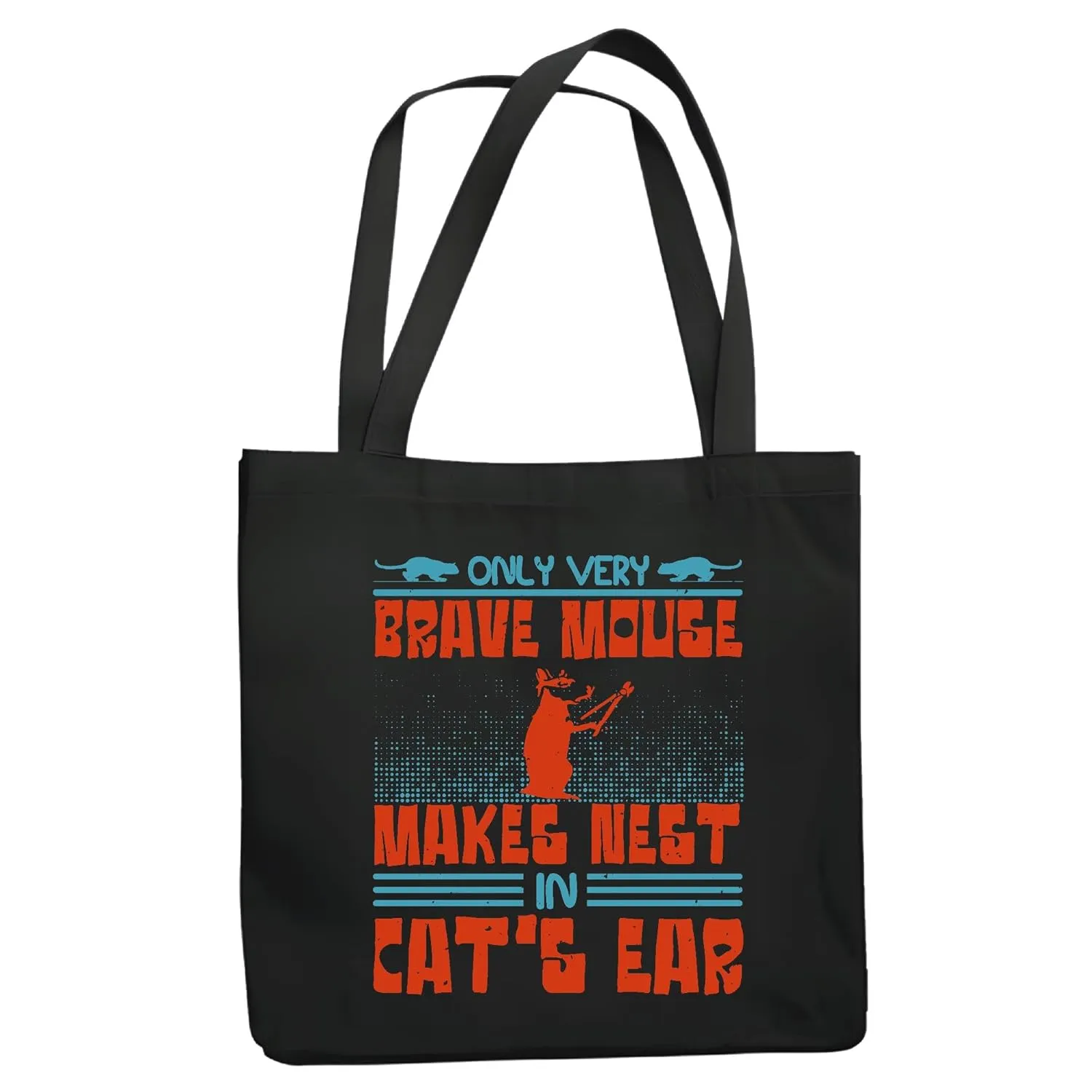 Gift for Fearless Mice Lovers Who Admire Bravery Great for Cat Owners Navy Black Multicolor Canvas Tote Bag