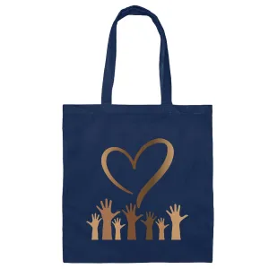 Gift for Humanity and Equality Advocates Anti Racism Peace Unity Kindness Heart with Hands Navy Black Multicolor Canvas Tote Bag