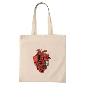 Gift for Mechanical Engineers Mechanical Heart A Mix of Engine and Human Heart Natural White Multicolor Canvas Tote Bag