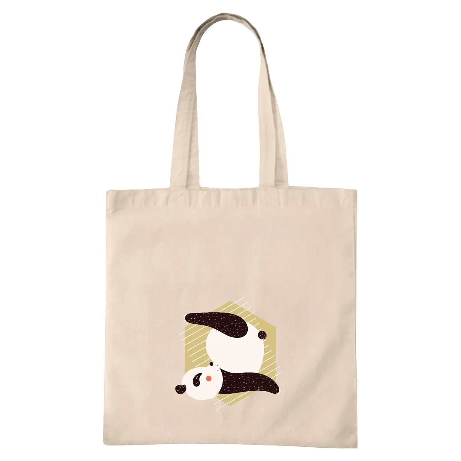 Gift for Yoga Lovers Panda Yoga Pose Exercise Meditation Background Lines Natural White Multicolor Canvas Tote Bag