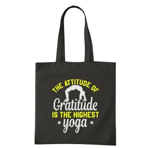 Gift for Yogis Showing Gratitude is Highest Yoga Attitude Navy Black Multicolor Canvas Tote Bag