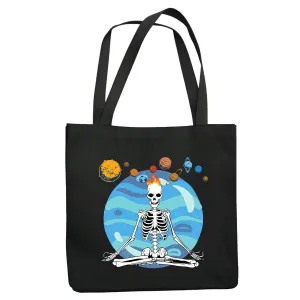 Gift Planetary Skeleton Pose Meditation Women Yoga Lovers Black Multicolor Canvas Tote Bag