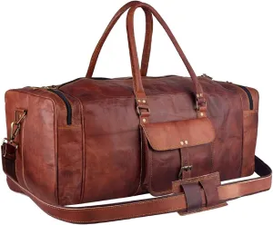 GifteQ Leather Duffle Travel Bag Weekender Large Leather Duffle Bags Carry On Overnight Sports Bag Duffel Luggage Bag for Men And Women (22 Inches)