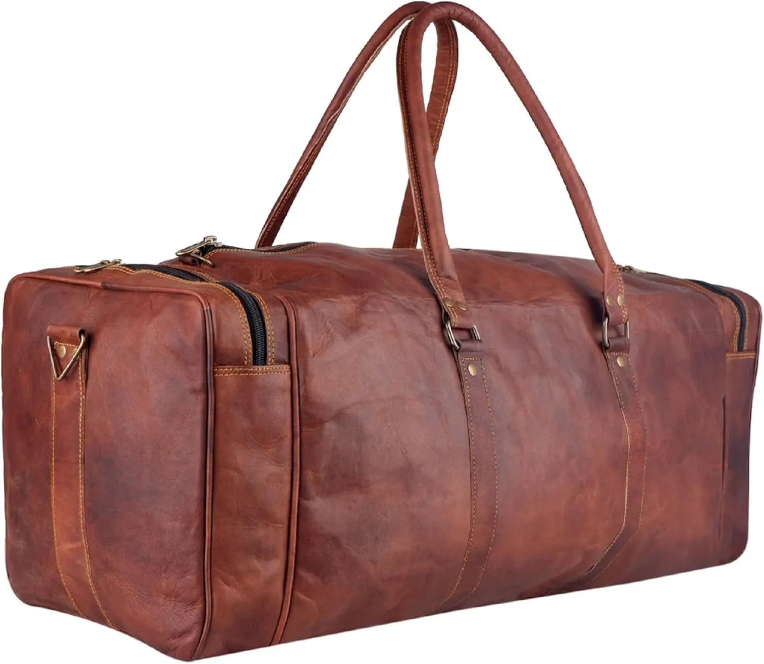 GifteQ Leather Duffle Travel Bag Weekender Large Leather Duffle Bags Carry On Overnight Sports Bag Duffel Luggage Bag for Men And Women (22 Inches)