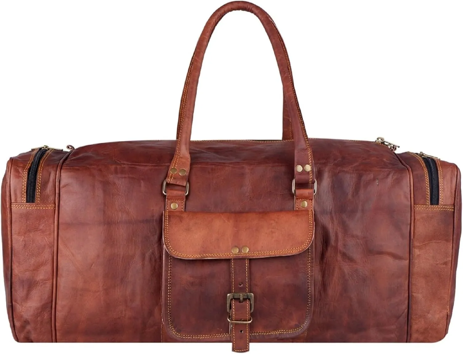 GifteQ Leather Duffle Travel Bag Weekender Large Leather Duffle Bags Carry On Overnight Sports Bag Duffel Luggage Bag for Men And Women (22 Inches)