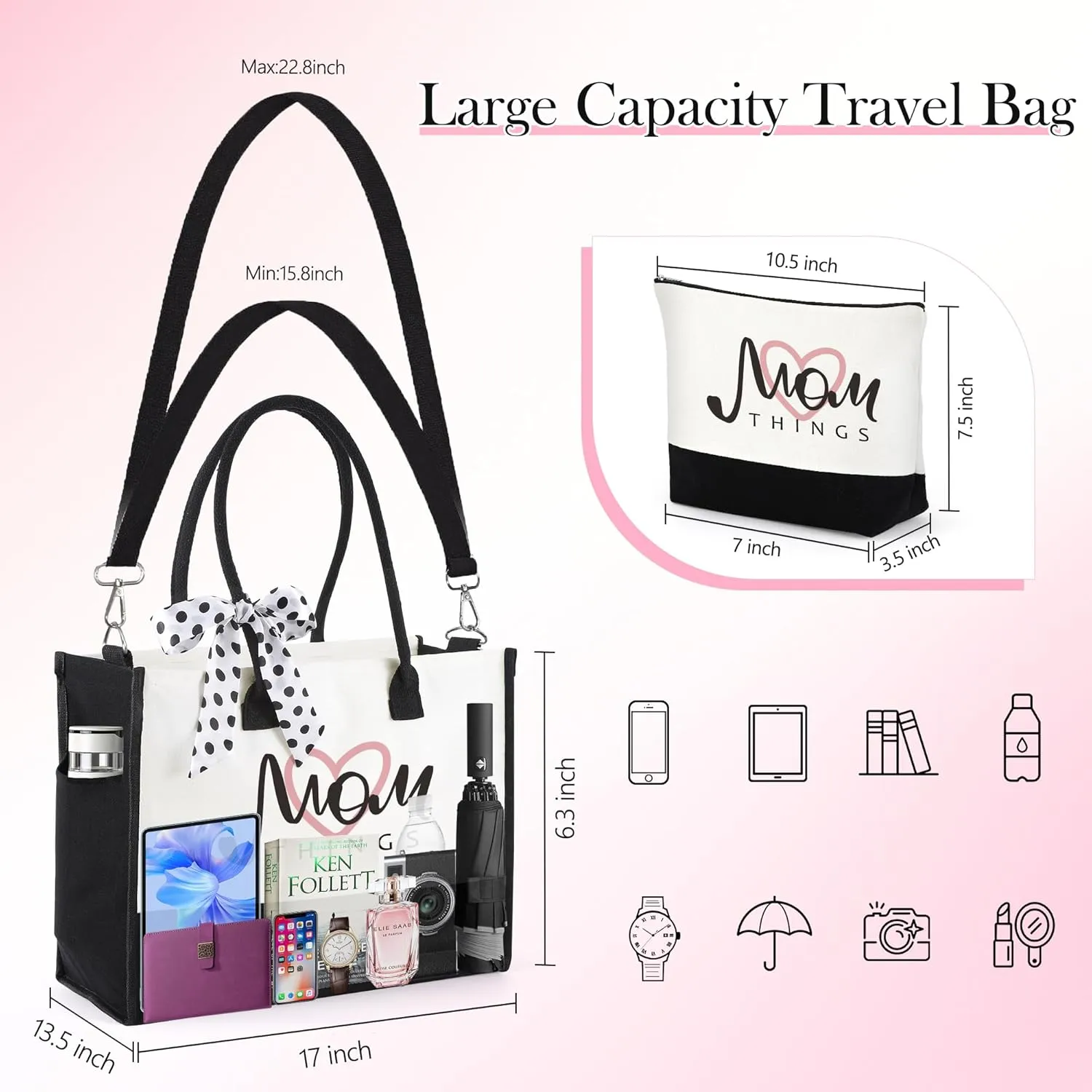 Gifts for Mom Grandma Sister Friends Nana Teacher, Birthday Gifts Ideas Canvas Initial Tote Bag for Women