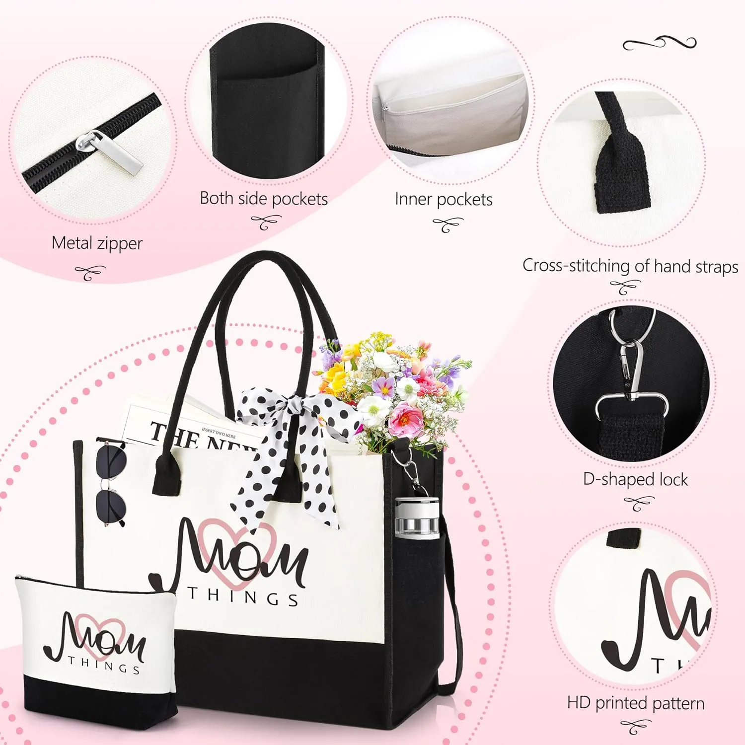 Gifts for Mom Grandma Sister Friends Nana Teacher, Birthday Gifts Ideas Canvas Initial Tote Bag for Women