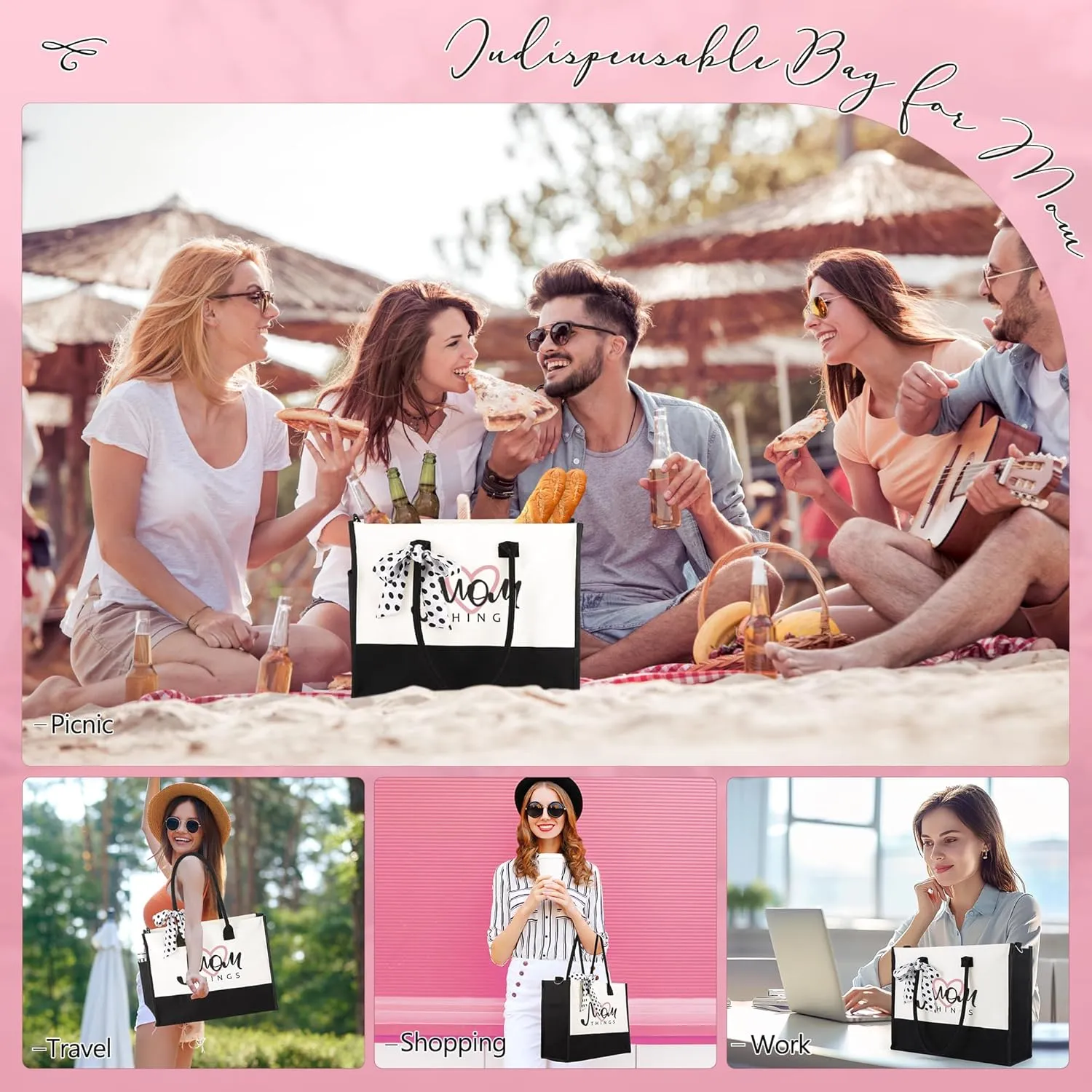 Gifts for Mom Grandma Sister Friends Nana Teacher, Birthday Gifts Ideas Canvas Initial Tote Bag for Women