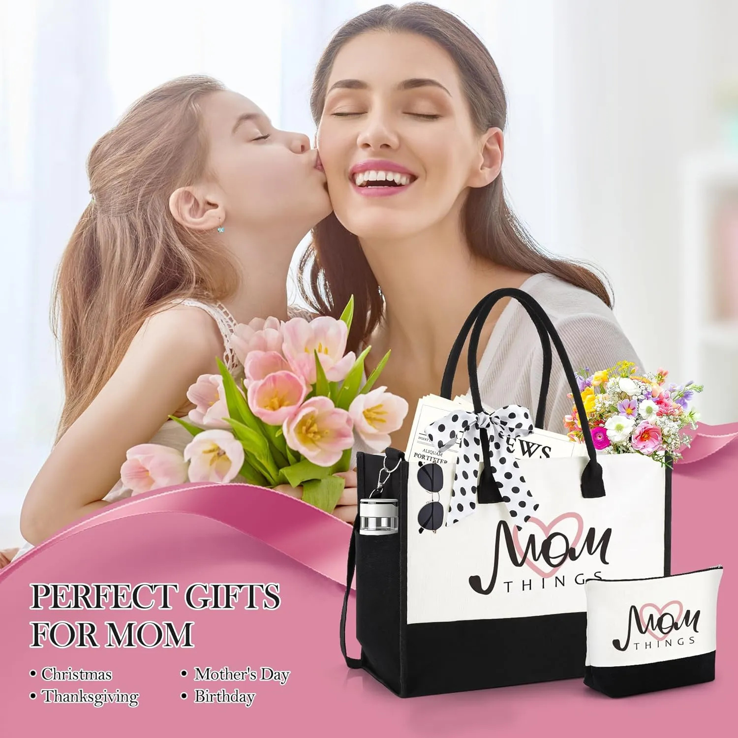 Gifts for Mom Grandma Sister Friends Nana Teacher, Birthday Gifts Ideas Canvas Initial Tote Bag for Women