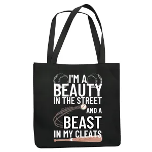 Girls Softball Gift Beast in my Cleats Beauty in the Street Black Multicolor Canvas Tote Bag