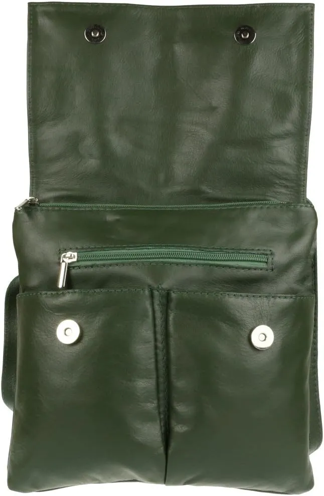 Girly HandBags Double Pocket Italian Genuine Leather Messenger Bag Crossbody Shoulder Bag
