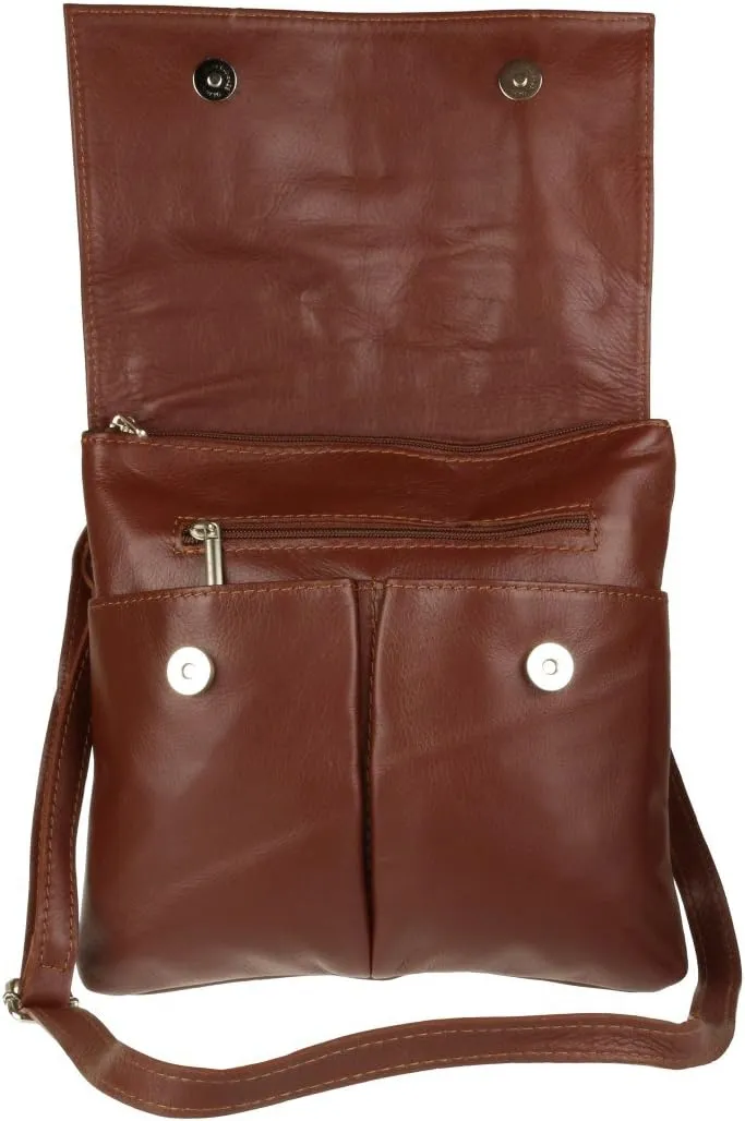 Girly HandBags Double Pocket Italian Genuine Leather Messenger Bag Crossbody Shoulder Bag