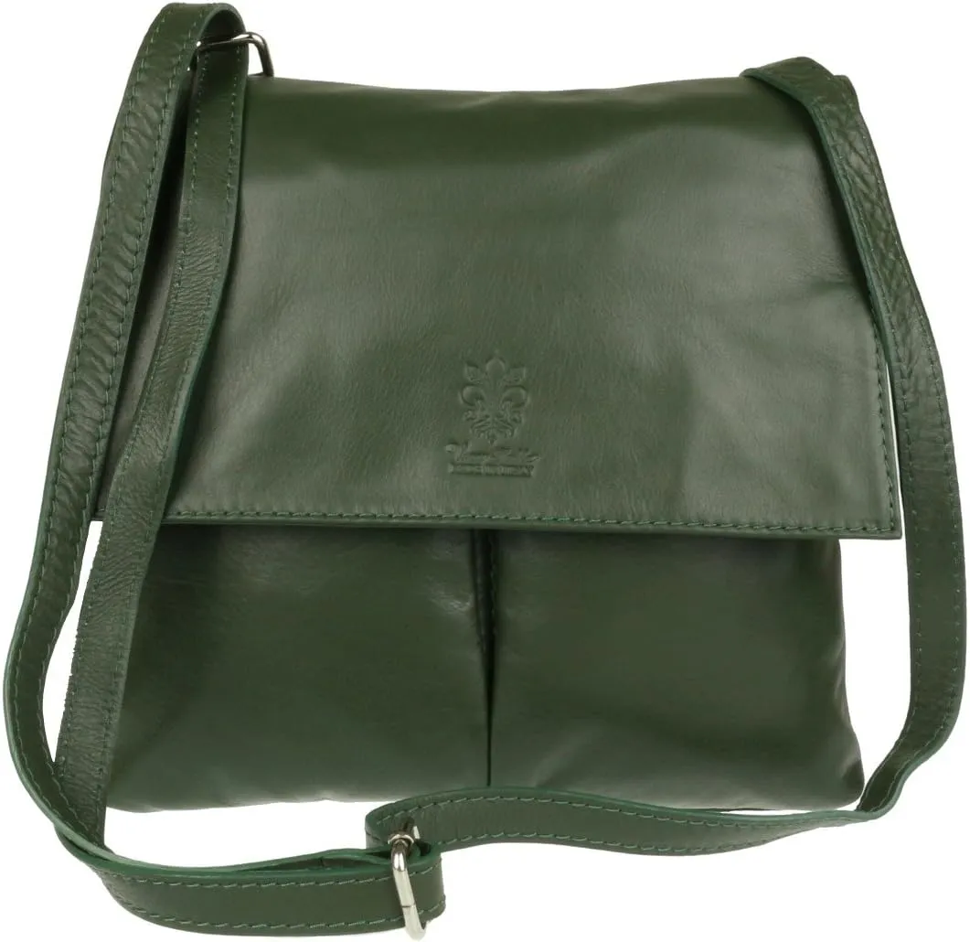 Girly HandBags Double Pocket Italian Genuine Leather Messenger Bag Crossbody Shoulder Bag