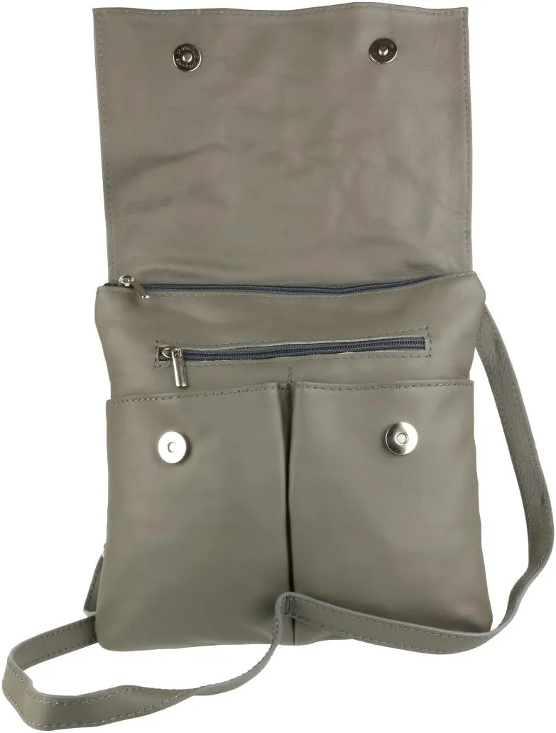 Girly HandBags Double Pocket Italian Genuine Leather Messenger Bag Crossbody Shoulder Bag