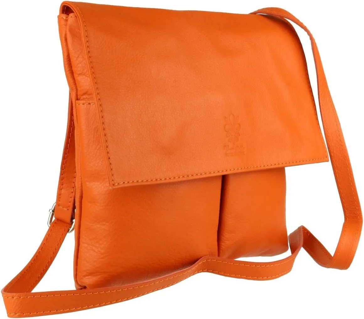Girly HandBags Double Pocket Italian Genuine Leather Messenger Bag Crossbody Shoulder Bag