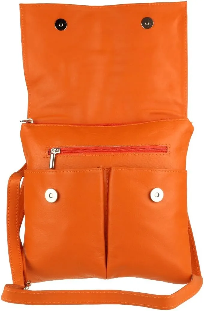 Girly HandBags Double Pocket Italian Genuine Leather Messenger Bag Crossbody Shoulder Bag