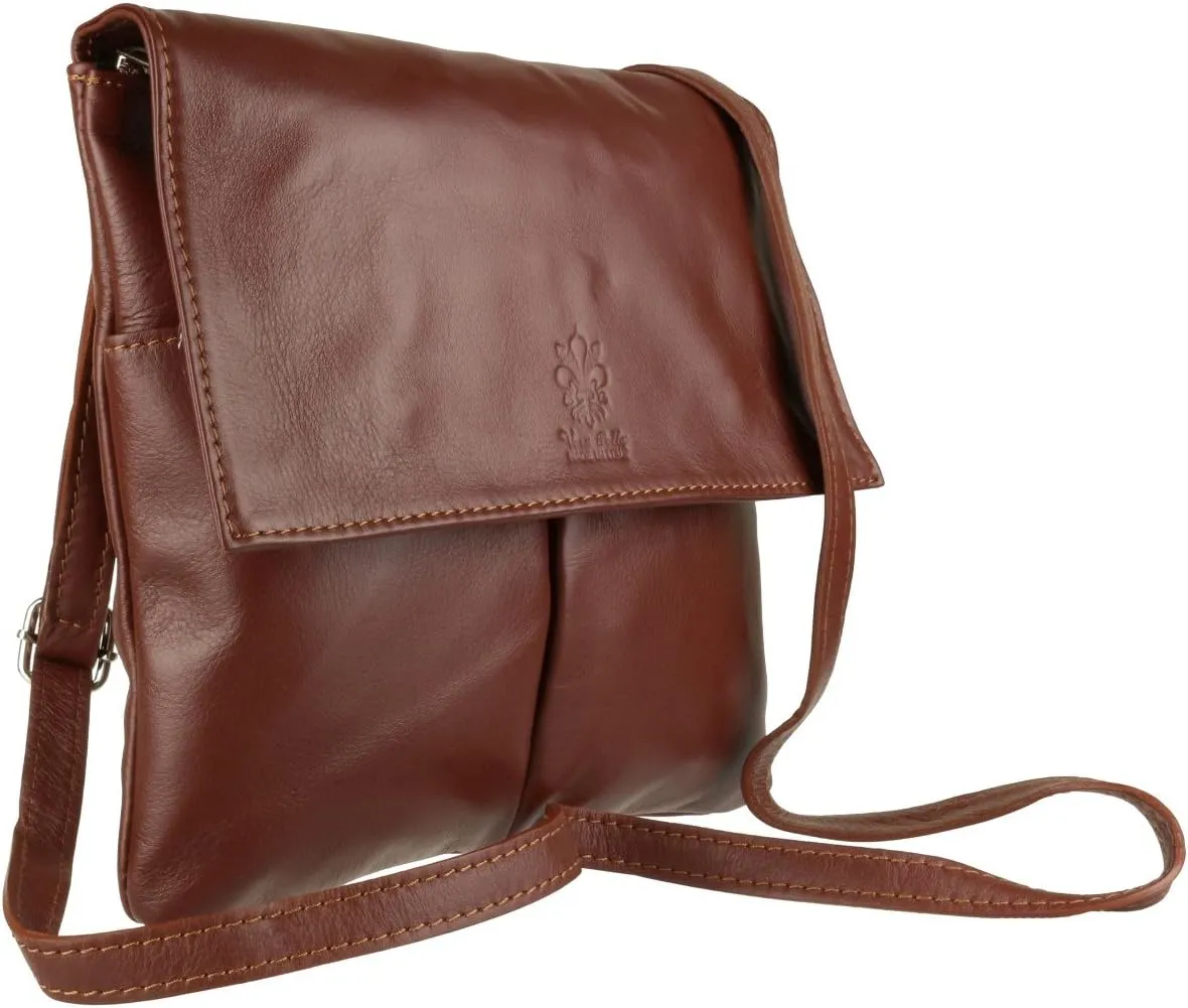 Girly HandBags Double Pocket Italian Genuine Leather Messenger Bag Crossbody Shoulder Bag