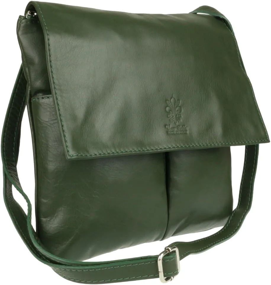 Girly HandBags Double Pocket Italian Genuine Leather Messenger Bag Crossbody Shoulder Bag