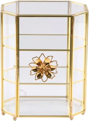 Glass Jewelry Box Jewelry Organizer with Doule Doors Cosmetic Storage Case Display Display Box for Keepsake Anklets Perfume