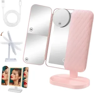 Glisera Smart Mirror, Glisera Mirror, Glisera Smart Mirror Vanity, 1X/2X/3X Magnification and Touch Screen Dimming, Folding Three-Sided Makeup Mirror 180 ° Rotation,Portable Travel Cosmetic Mirror (B)