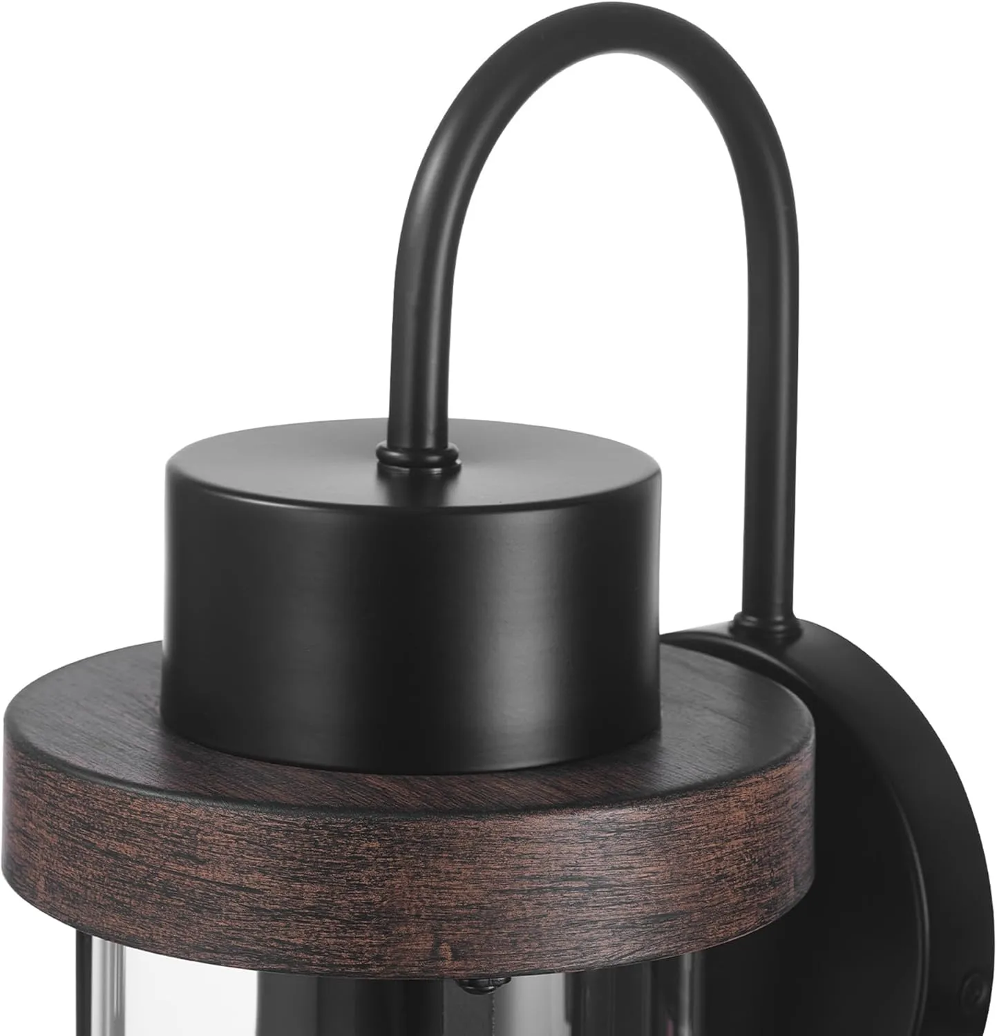 GLOBE Electric 60000026 1-Light Outdoor Wall Sconce, Matte Black, Faux Wood Accent, Clear Glass Shade, E26 Bulb Required, Outdoor Lighting Modern, Front Porch Décor, Wall Lighting, Outdoor Light