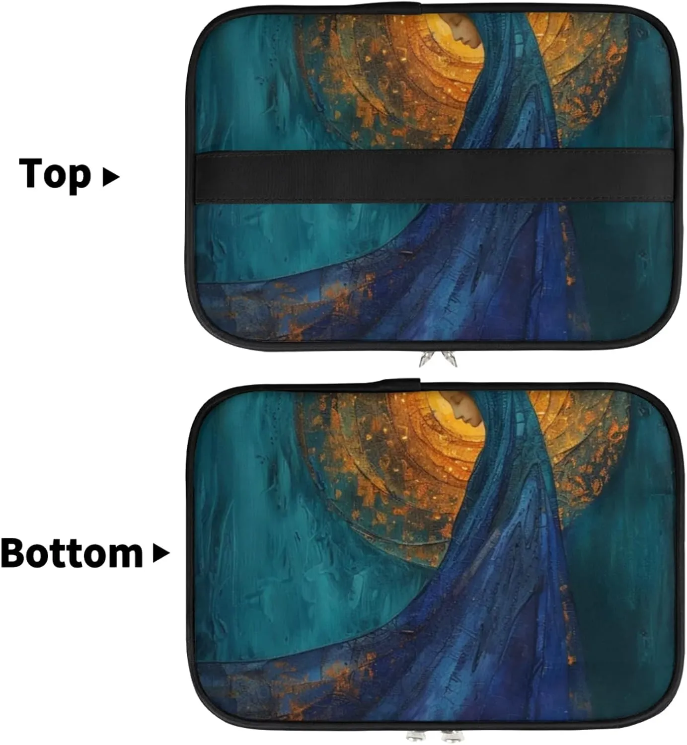 Gold Decor Painting Makeup Bag Large Opening Cosmetic Bag Portable Makeup Case Organizer Toiletry Bags for Women Daily Traveling With Handle Grids Smooth Zipper Divider Makeup Pouch