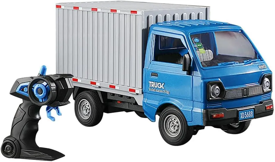 GoolRC Remote Control Car Transporter Truck, 1:16 Scale RC Container Transport Truck with Spray and Light, 2.4GHz All Terrain RC Cars for Kids and Adults Christmas or Birthday Gift (Blue)