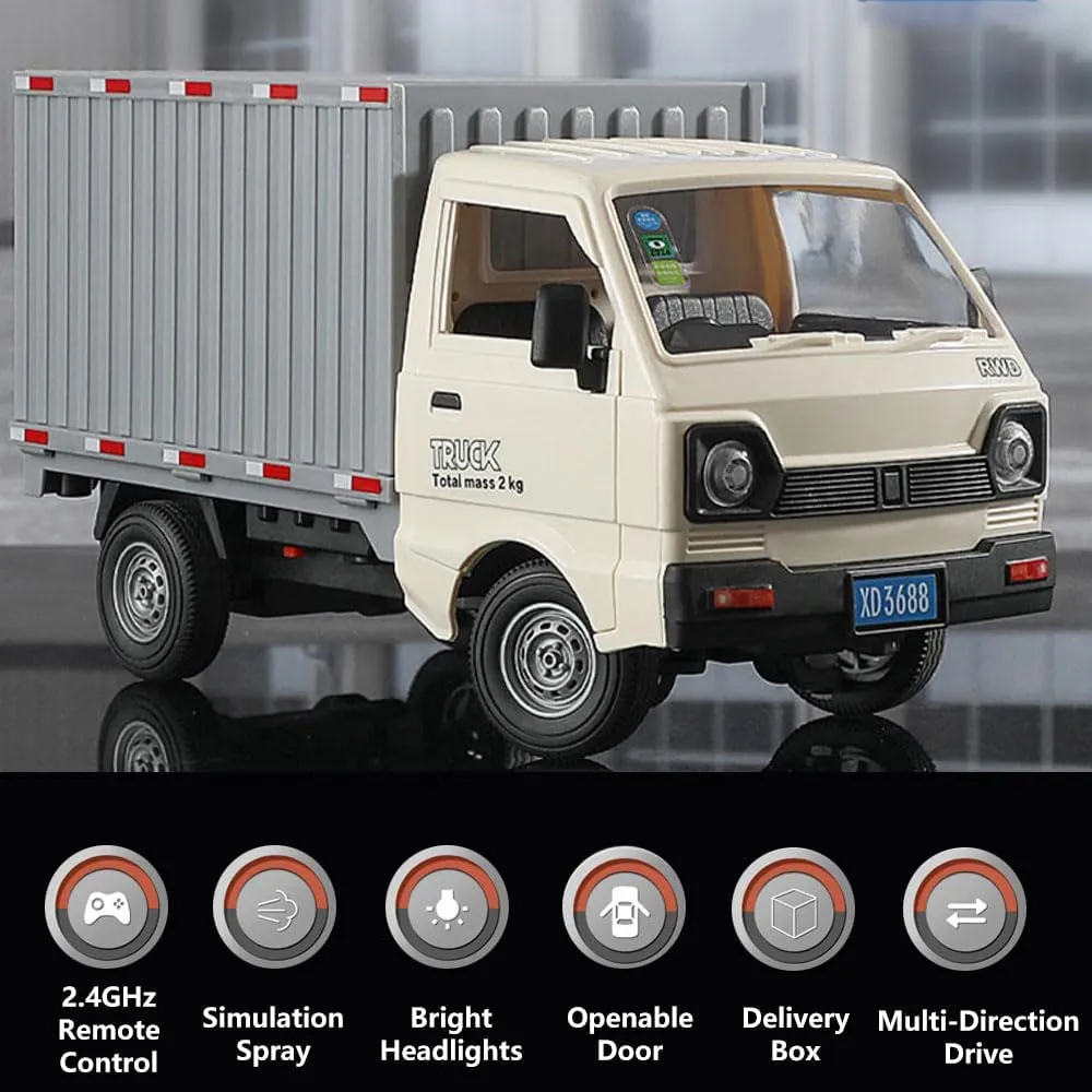 GoolRC Remote Control Car Transporter Truck, 1:16 Scale RC Container Transport Truck with Spray and Light, 2.4GHz All Terrain RC Cars for Kids and Adults Christmas or Birthday Gift (Blue)