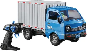 GoolRC Remote Control Car Transporter Truck, 1:16 Scale RC Container Transport Truck with Spray and Light, 2.4GHz All Terrain RC Cars for Kids and Adults Christmas or Birthday Gift (Blue)