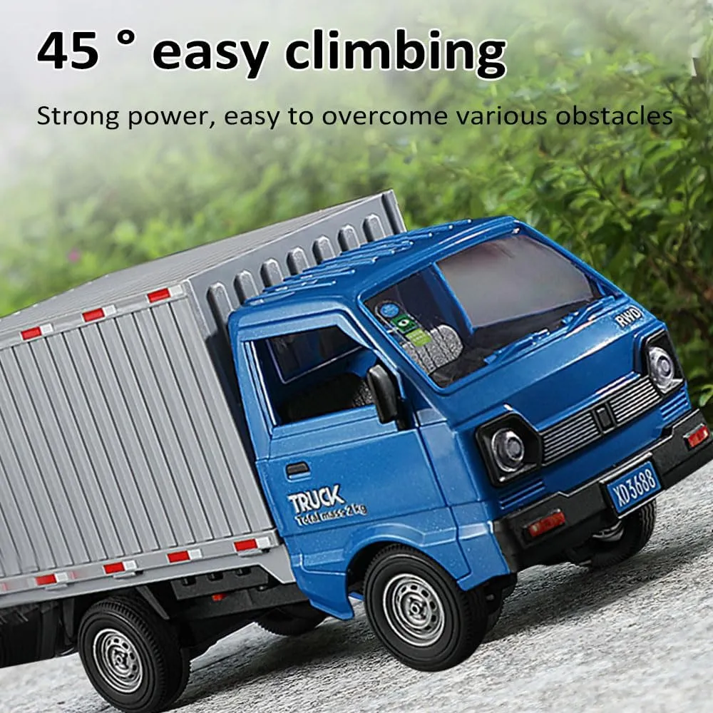 GoolRC Remote Control Car Transporter Truck, 1:16 Scale RC Container Transport Truck with Spray and Light, 2.4GHz All Terrain RC Cars for Kids and Adults Christmas or Birthday Gift (Blue)