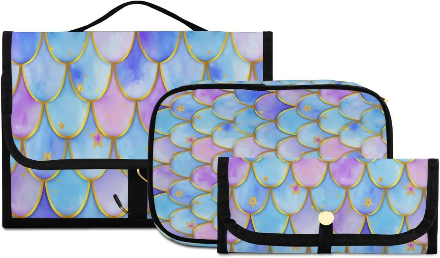 Graffiti Scales and Stars Women Men Travel Cosmetic Bag, Toiletry Bag Set, Portable Hanging Organizer for Toiletries, Cosmetics, Brushes