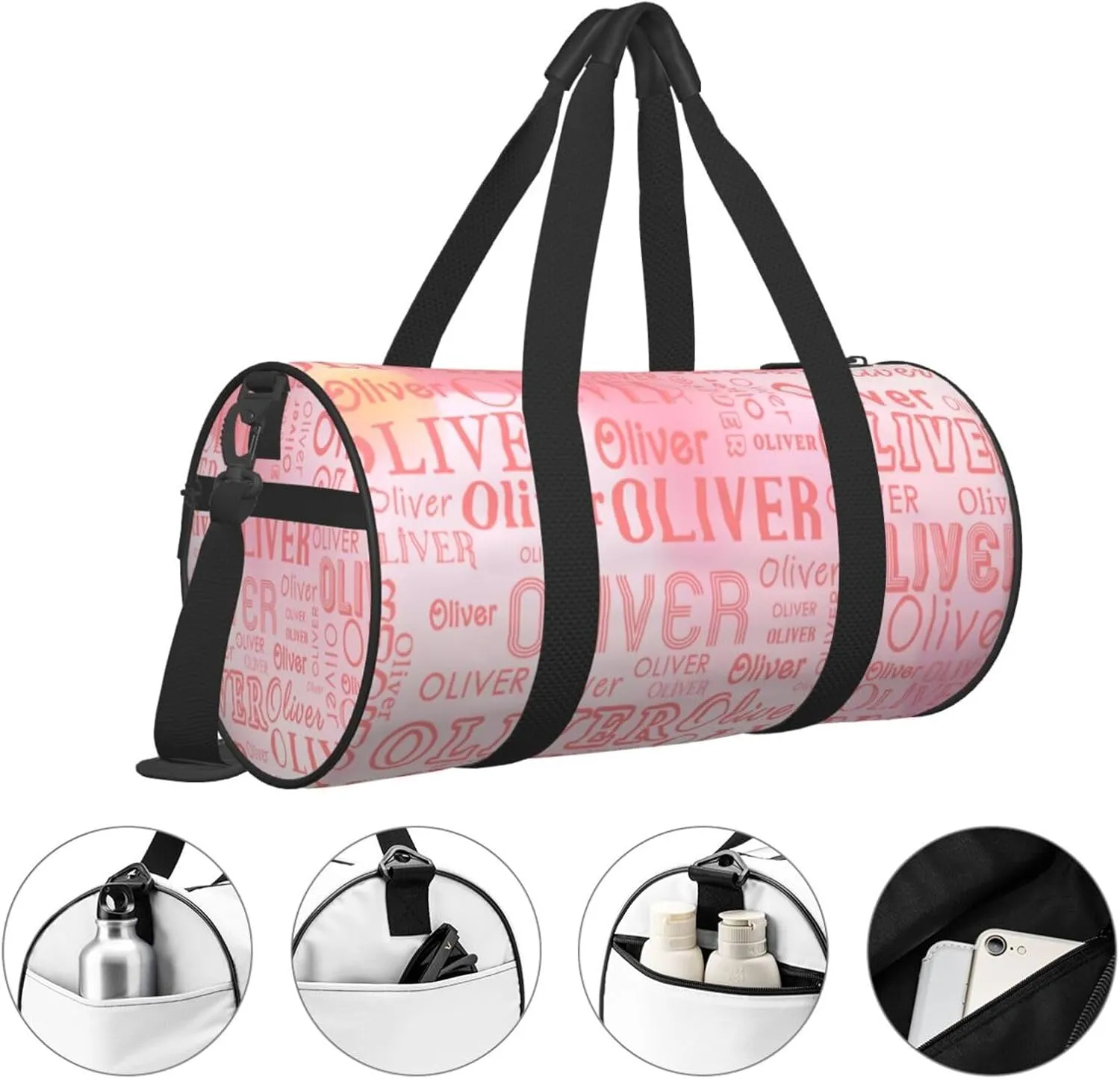 Grapefruit Pink Personalized Duffle Bag for Women Men Custom Sports Gym Dance Bag with Name Customize Cheer Bags for Travel Yoga Ballet Cheerleader Overnight Weekender Handbag
