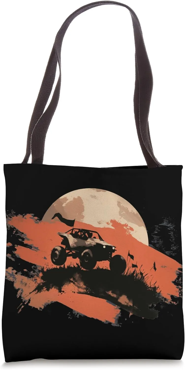 Graphic Drawing of an Off-Road Car Driving Through Mountains Tote Bag