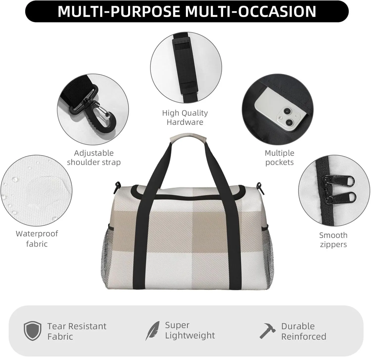 Gray Blue Stripes Travel Duffel Bag Large Foldable Waterproof Overnight Bag For Beach Swim Bags Pool Sports Gym